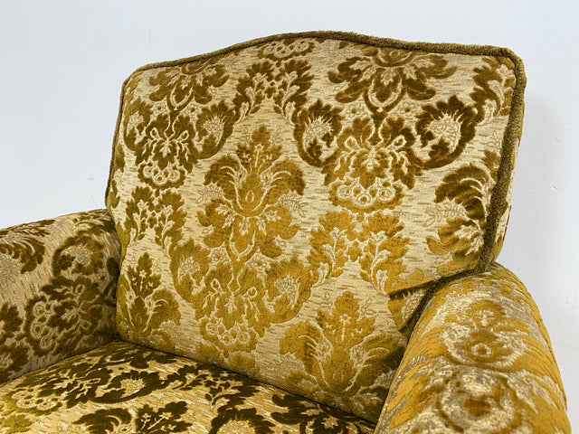 WMK # 1/2 Eleganter, gemütlicher und sehr gut erhaltener Chippendale Sessel mit wunderbarem Brokat Bezug & handverziertem Holzrahmen # Lesesessel Armchair Sitzgarnitur Stilmöbel Barock Rokoko Vintage