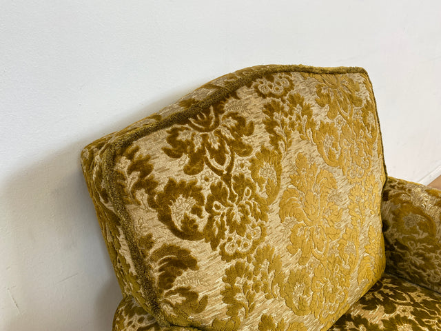 WMK # 1/2 Eleganter, gemütlicher und sehr gut erhaltener Chippendale Sessel mit wunderbarem Brokat Bezug & handverziertem Holzrahmen # Lesesessel Armchair Sitzgarnitur Stilmöbel Barock Rokoko Vintage