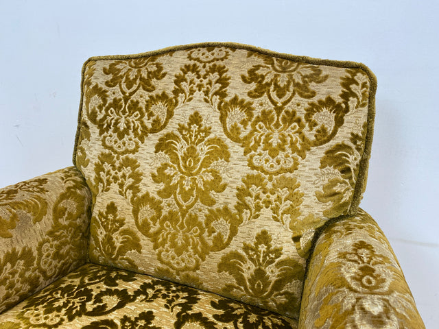 WMK # 1/2 Eleganter, gemütlicher und sehr gut erhaltener Chippendale Sessel mit wunderbarem Brokat Bezug & handverziertem Holzrahmen # Lesesessel Armchair Sitzgarnitur Stilmöbel Barock Rokoko Vintage