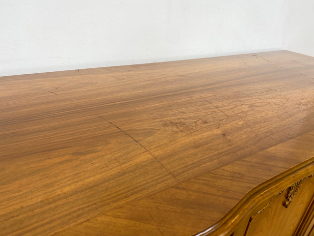 WMK I Elegantes 60er Jahre Chippendale Sideboard von Warrings, Vollholz aus Nussbaum & Mahagoni mit hübschen Holzapplikationen I Kommode Schrank Lowboard TV-Lowboard TV-Bank Anrichte Boho Vintage