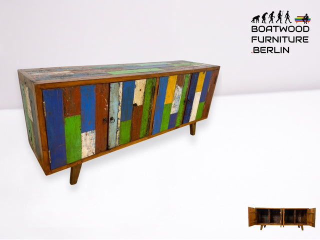 Boatwood by WMK I Nachhaltiges Sideboard handgefertigt aus altem Bootsholz I Teakholz in Originalfarben I Kommode TV-Lowboard Fernsehkommode Anrichte TV-Bank Bootsmöbel Teak I Berlin Rostock Bochum