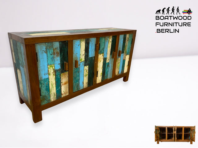 Boatwood by WMK I Nachhaltiges Sideboard handgefertigt aus altem Bootsholz I Teakholz in Originalfarben I Kommode TV-Lowboard Fernsehkommode Anrichte TV-Bank Bootsmöbel Teak I Berlin Rostock Bochum