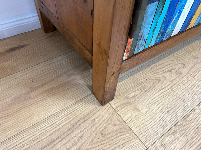 Boatwood by WMK I Bunterschönes und detailreiches Sideboard mit Schubladen , ein aus altem Bootsholz handgefertigtes Unikat aus massivem Teakholz # Kommode Schrank Anrichte Flur Wäsche Bootsmöbel Teak