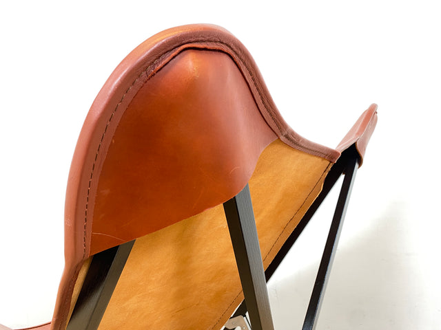 WMK I Das Highlight I Berühmter Designer Butterfly Chair von Weinbaums , zusammenfaltbar, mit hochwertigem Tabakbraunem Echtleder NP 1549€ I Sessel Stuhl Armchair Schmetterlingsstuhl BKF Leder Vintage