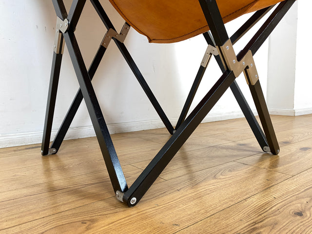 WMK I Das Highlight I Berühmter Designer Butterfly Chair von Weinbaums , zusammenfaltbar, mit hochwertigem Tabakbraunem Echtleder NP 1549€ I Sessel Stuhl Armchair Schmetterlingsstuhl BKF Leder Vintage