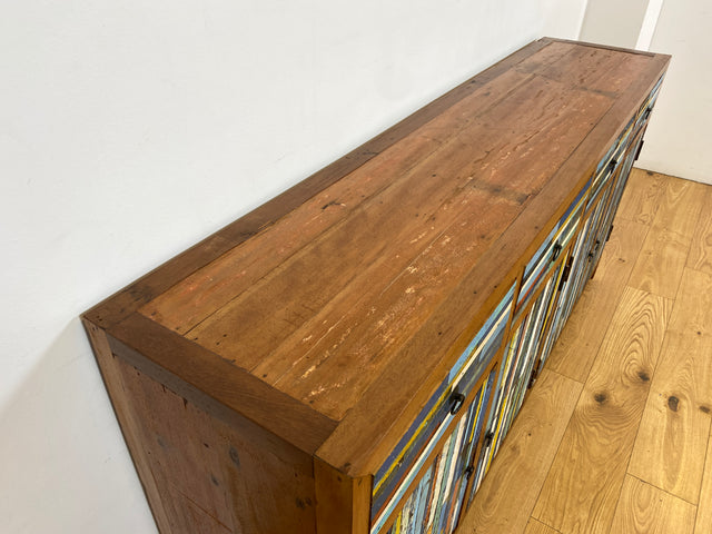 Boatwood by WMK I Bunterschönes und detailreiches Sideboard mit Schubladen , ein aus altem Bootsholz handgefertigtes Unikat aus massivem Teakholz # Kommode Schrank Anrichte Flur Wäsche Bootsmöbel Teak