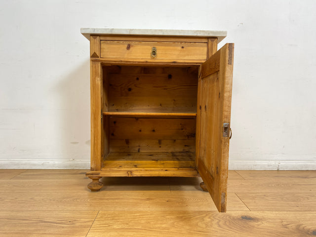 WMK I Schöne antike dänische Kommode aus vollem Holz mit Marmorplatte, Schublade & Messinggriffen I Schrank Marmorkommode Flurkommode Waschtisch Ablage Weichholz Jugendstil Vintage Berlin Bremen Bonn