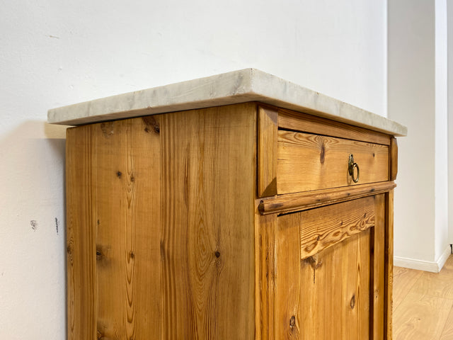WMK I Schöne antike dänische Kommode aus vollem Holz mit Marmorplatte, Schublade & Messinggriffen I Schrank Marmorkommode Flurkommode Waschtisch Ablage Weichholz Jugendstil Vintage Berlin Bremen Bonn
