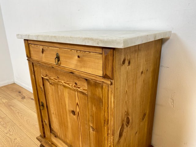 WMK I Schöne antike dänische Kommode aus vollem Holz mit Marmorplatte, Schublade & Messinggriffen I Schrank Marmorkommode Flurkommode Waschtisch Ablage Weichholz Jugendstil Vintage Berlin Bremen Bonn