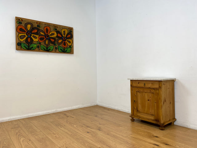 WMK I Schöne antike dänische Kommode aus vollem Holz mit Marmorplatte, Schublade & Messinggriffen I Schrank Marmorkommode Flurkommode Waschtisch Ablage Weichholz Jugendstil Vintage Berlin Bremen Bonn