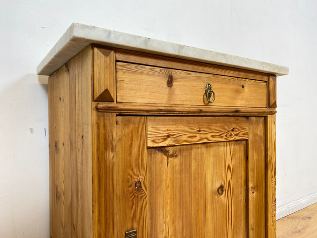 WMK I Schöne antike dänische Kommode aus vollem Holz mit Marmorplatte, Schublade & Messinggriffen I Schrank Marmorkommode Flurkommode Waschtisch Ablage Weichholz Jugendstil Vintage Berlin Bremen Bonn