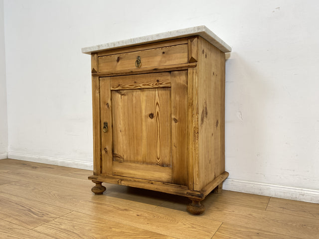 WMK I Schöne antike dänische Kommode aus vollem Holz mit Marmorplatte, Schublade & Messinggriffen I Schrank Marmorkommode Flurkommode Waschtisch Ablage Weichholz Jugendstil Vintage Berlin Bremen Bonn