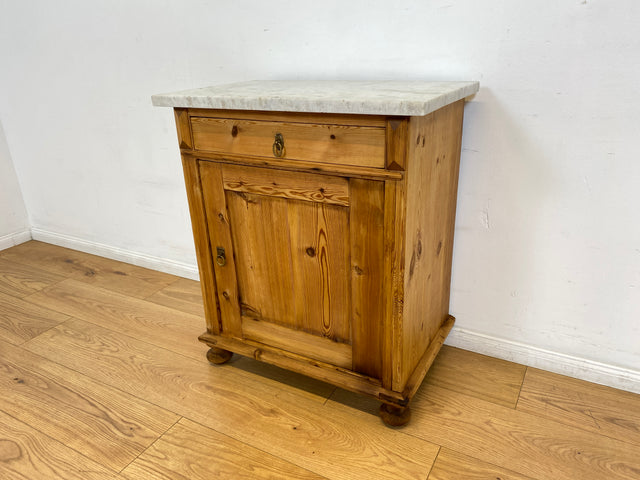 WMK I Schöne antike dänische Kommode aus vollem Holz mit Marmorplatte, Schublade & Messinggriffen I Schrank Marmorkommode Flurkommode Waschtisch Ablage Weichholz Jugendstil Vintage Berlin Bremen Bonn