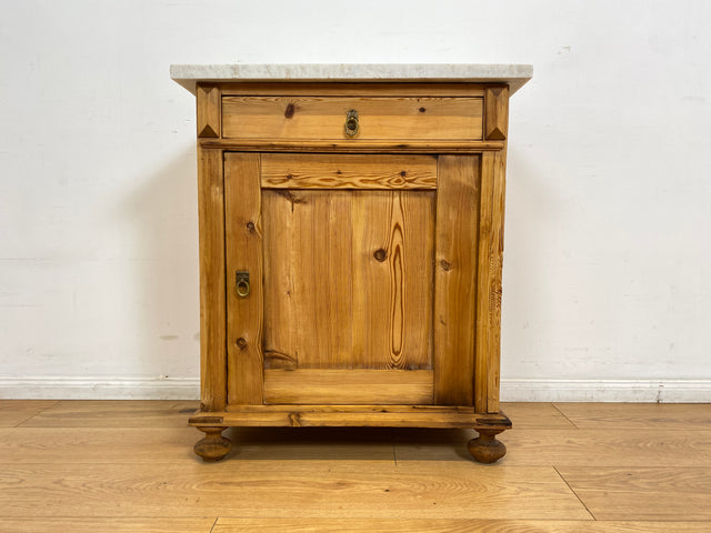 WMK I Schöne antike dänische Kommode aus vollem Holz mit Marmorplatte, Schublade & Messinggriffen I Schrank Marmorkommode Flurkommode Waschtisch Ablage Weichholz Jugendstil Vintage Berlin Bremen Bonn