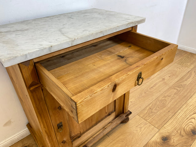 WMK I Schöne antike dänische Kommode aus vollem Holz mit Marmorplatte, Schublade & Messinggriffen I Schrank Marmorkommode Flurkommode Waschtisch Ablage Weichholz Jugendstil Vintage Berlin Bremen Bonn