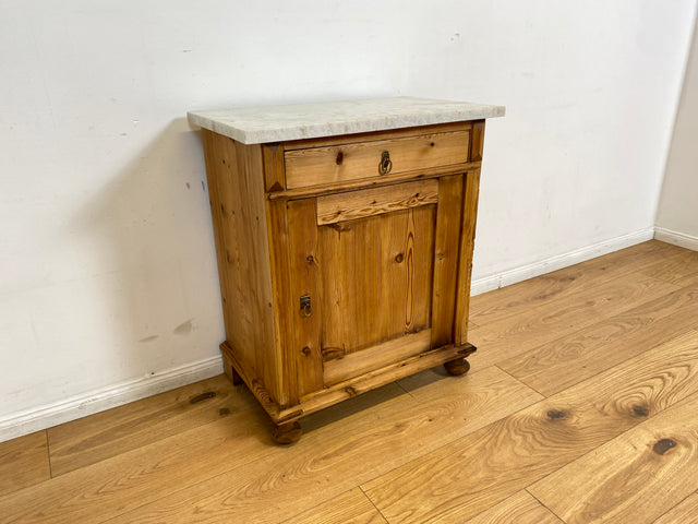 WMK I Schöne antike dänische Kommode aus vollem Holz mit Marmorplatte, Schublade & Messinggriffen I Schrank Marmorkommode Flurkommode Waschtisch Ablage Weichholz Jugendstil Vintage Berlin Bremen Bonn
