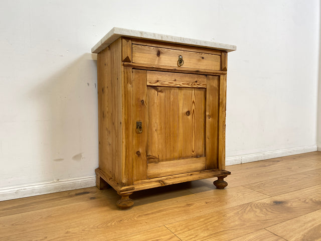 WMK I Schöne antike dänische Kommode aus vollem Holz mit Marmorplatte, Schublade & Messinggriffen I Schrank Marmorkommode Flurkommode Waschtisch Ablage Weichholz Jugendstil Vintage Berlin Bremen Bonn