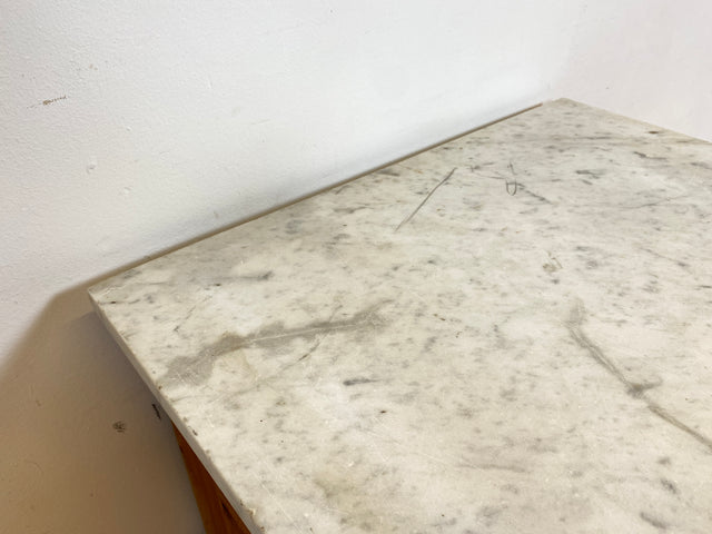 WMK I Schöne antike dänische Kommode aus vollem Holz mit Marmorplatte, Schublade & Messinggriffen I Schrank Marmorkommode Flurkommode Waschtisch Ablage Weichholz Jugendstil Vintage Berlin Bremen Bonn