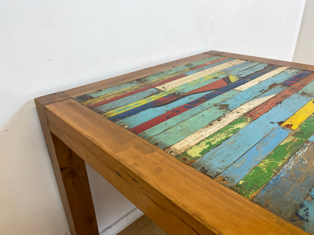 Boatwood by WMK I Einzigartiger Esstisch 90x90cm aus altem Bootsholz, ein handgefertigtes Unikat aus massivem Teakholz I Tisch Esszimmertisch Küchentisch Holztisch Gastro Dining Table Bootsmöbel Bunt