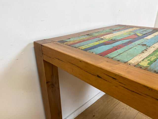 Boatwood by WMK I Einzigartiger Esstisch 90x90cm aus altem Bootsholz, ein handgefertigtes Unikat aus massivem Teakholz I Tisch Esszimmertisch Küchentisch Holztisch Gastro Dining Table Bootsmöbel Bunt