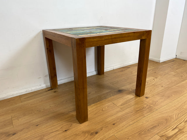 Boatwood by WMK I Einzigartiger Esstisch 90x90cm aus altem Bootsholz, ein handgefertigtes Unikat aus massivem Teakholz I Tisch Esszimmertisch Küchentisch Holztisch Gastro Dining Table Bootsmöbel Bunt