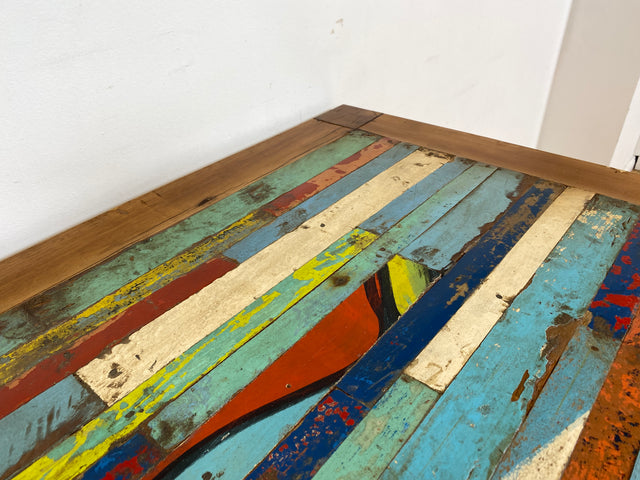 Boatwood by WMK I Einzigartiger Esstisch 90x90cm aus altem Bootsholz, ein handgefertigtes Unikat aus massivem Teakholz I Tisch Esszimmertisch Küchentisch Holztisch Gastro Dining Table Bootsmöbel Bunt