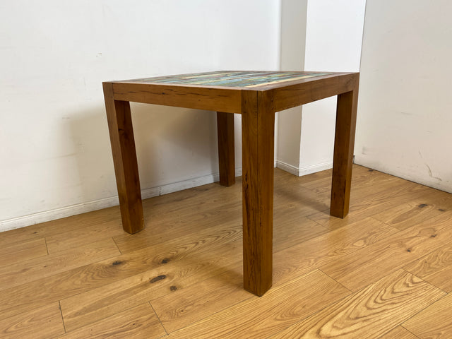 Boatwood by WMK I Einzigartiger Esstisch 90x90cm aus altem Bootsholz, ein handgefertigtes Unikat aus massivem Teakholz I Tisch Esszimmertisch Küchentisch Holztisch Gastro Dining Table Bootsmöbel Bunt