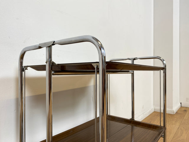WMK # Kultiger & sehr gut erhaltener faltbarer Servierwagen aus den 1970er Jahren mit Chromgestell und auf Rollen # Barwagen Teewagen Beistelltisch Couchtisch Vintage Industrial Design Space Age