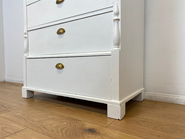 WMK # Elegante große antike Kommode in weiß aus vollem Holz mit geräumigen Schubladen und Messinggriffen, um 1890 # Schrank Schubladenkommode Wäschekommode Highboard Biedermeier Shabby Chic Vintage