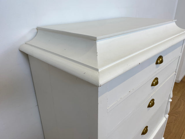 WMK # Elegante große antike Kommode in weiß aus vollem Holz mit geräumigen Schubladen und Messinggriffen, um 1890 # Schrank Schubladenkommode Wäschekommode Highboard Biedermeier Shabby Chic Vintage