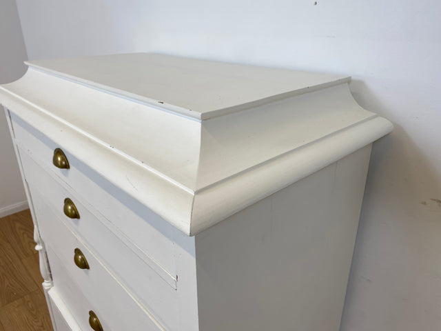 WMK # Elegante große antike Kommode in weiß aus vollem Holz mit geräumigen Schubladen und Messinggriffen, um 1890 # Schrank Schubladenkommode Wäschekommode Highboard Biedermeier Shabby Chic Vintage