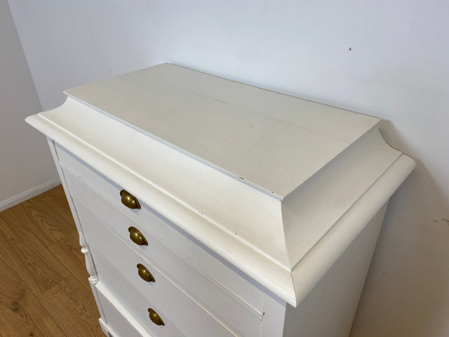WMK # Elegante große antike Kommode in weiß aus vollem Holz mit geräumigen Schubladen und Messinggriffen, um 1890 # Schrank Schubladenkommode Wäschekommode Highboard Biedermeier Shabby Chic Vintage