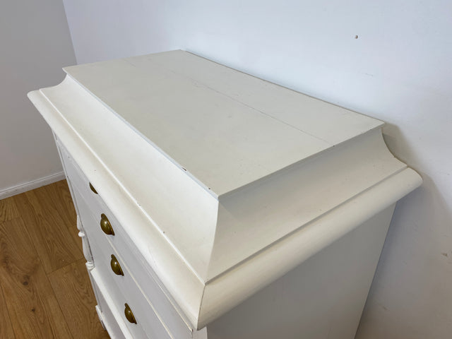 WMK # Elegante große antike Kommode in weiß aus vollem Holz mit geräumigen Schubladen und Messinggriffen, um 1890 # Schrank Schubladenkommode Wäschekommode Highboard Biedermeier Shabby Chic Vintage
