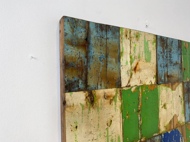 Boatwood by WMK # 110x110 großes Patchwork Holz Bild , ein handgefertigtes Unikat aus recyceltem Bootsholz # buntes Wandbild Wandpaneel Bild Kunstwerk Design Loft Wanddekoration Mosaik Wanddekor Dekor