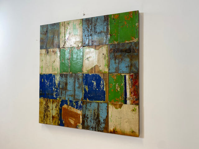 Boatwood by WMK # 110x110 großes Patchwork Holz Bild , ein handgefertigtes Unikat aus recyceltem Bootsholz # buntes Wandbild Wandpaneel Bild Kunstwerk Design Loft Wanddekoration Mosaik Wanddekor Dekor