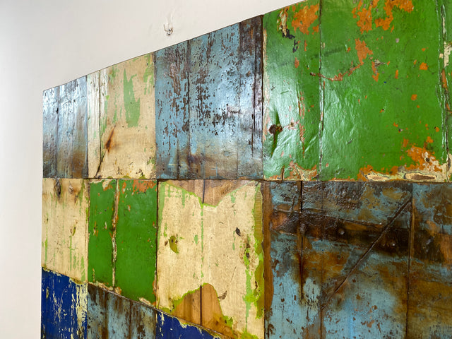 Boatwood by WMK # 110x110 großes Patchwork Holz Bild , ein handgefertigtes Unikat aus recyceltem Bootsholz # buntes Wandbild Wandpaneel Bild Kunstwerk Design Loft Wanddekoration Mosaik Wanddekor Dekor