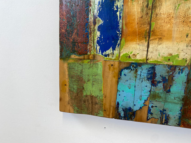 Boatwood by WMK # 90x90cm großes Patchwork Holz Bild , ein handgefertigtes Unikat aus recyceltem Bootsholz # buntes Wandbild Wandpaneel Bild Kunstwerk Design Loft Wanddekoration Mosaik Wanddekor Dekor