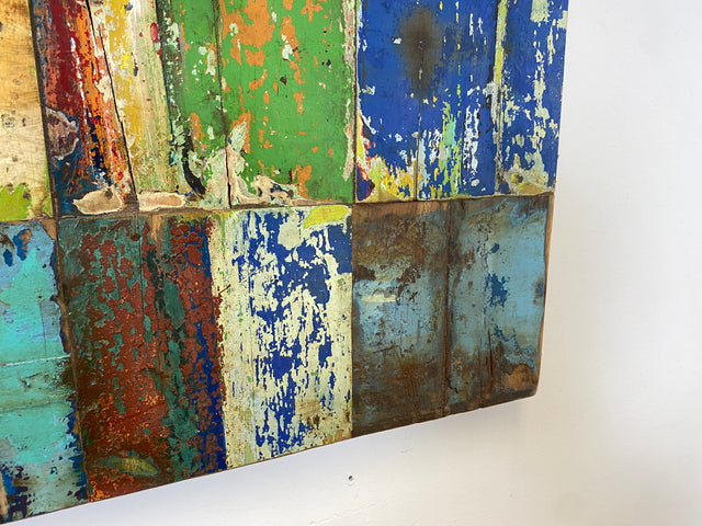 Boatwood by WMK # 90x90cm großes Patchwork Holz Bild , ein handgefertigtes Unikat aus recyceltem Bootsholz # buntes Wandbild Wandpaneel Bild Kunstwerk Design Loft Wanddekoration Mosaik Wanddekor Dekor