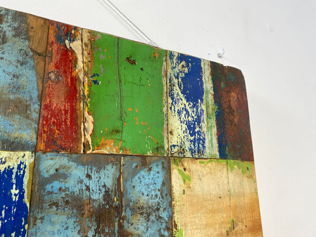 Boatwood by WMK # 90x90cm großes Patchwork Holz Bild , ein handgefertigtes Unikat aus recyceltem Bootsholz # buntes Wandbild Wandpaneel Bild Kunstwerk Design Loft Wanddekoration Mosaik Wanddekor Dekor
