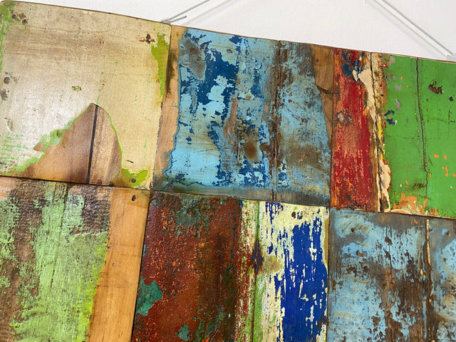 Boatwood by WMK # 90x90cm großes Patchwork Holz Bild , ein handgefertigtes Unikat aus recyceltem Bootsholz # buntes Wandbild Wandpaneel Bild Kunstwerk Design Loft Wanddekoration Mosaik Wanddekor Dekor