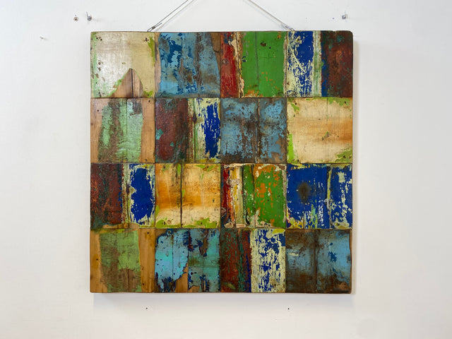 Boatwood by WMK # 90x90cm großes Patchwork Holz Bild , ein handgefertigtes Unikat aus recyceltem Bootsholz # buntes Wandbild Wandpaneel Bild Kunstwerk Design Loft Wanddekoration Mosaik Wanddekor Dekor