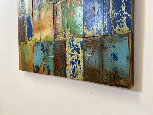 Boatwood by WMK # 90x90cm großes Patchwork Holz Bild , ein handgefertigtes Unikat aus recyceltem Bootsholz # buntes Wandbild Wandpaneel Bild Kunstwerk Design Loft Wanddekoration Mosaik Wanddekor Dekor