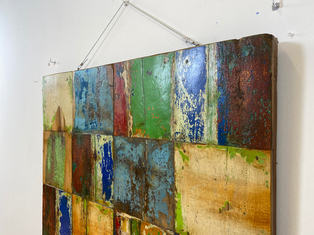 Boatwood by WMK # 90x90cm großes Patchwork Holz Bild , ein handgefertigtes Unikat aus recyceltem Bootsholz # buntes Wandbild Wandpaneel Bild Kunstwerk Design Loft Wanddekoration Mosaik Wanddekor Dekor