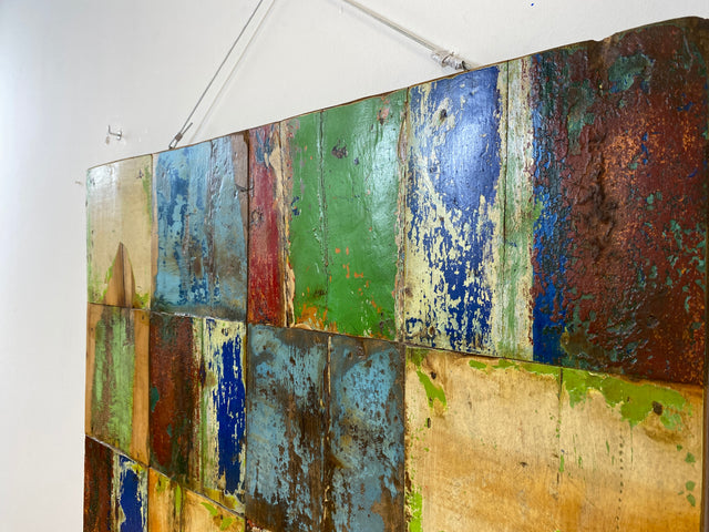 Boatwood by WMK # 90x90cm großes Patchwork Holz Bild , ein handgefertigtes Unikat aus recyceltem Bootsholz # buntes Wandbild Wandpaneel Bild Kunstwerk Design Loft Wanddekoration Mosaik Wanddekor Dekor