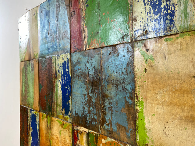 Boatwood by WMK # 90x90cm großes Patchwork Holz Bild , ein handgefertigtes Unikat aus recyceltem Bootsholz # buntes Wandbild Wandpaneel Bild Kunstwerk Design Loft Wanddekoration Mosaik Wanddekor Dekor