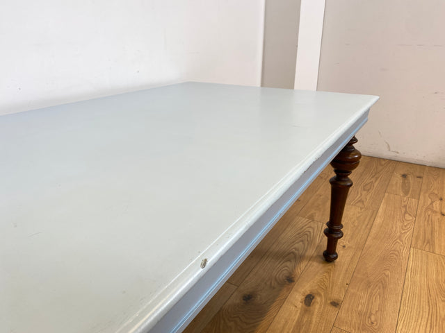 WMK I Imposanter Gründerzeit Esstisch , Vollholz, mit hellblau lackierter Tischplatte & gedrechselten Beinen I großer Esszimmertisch Tisch Tafel Dining Table Schreibtisch Antik Vintage Berlin NRW Bonn