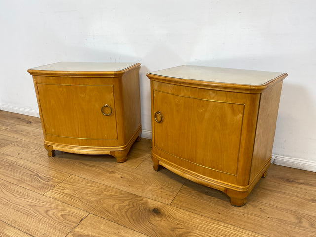 WMK I 1/2 Formschöner heller und großer Mid-Century Nachttisch aus vollem Holz mit Schubladen & abnehmbarer Glasauflage I Nachtkommode Nachtschrank Night Stand Kommode Vintage 60er Berlin Leipzig Kiel