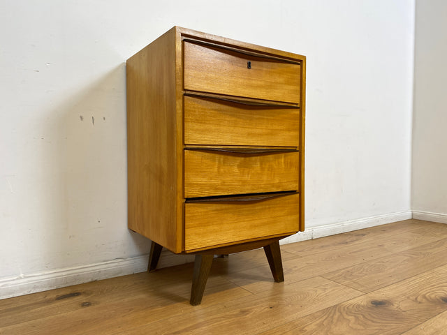WMK I Hübsche helle Mid-Century Kommode mit Schubladen und formschönen Holzgriffen I Schubladenkommode Wäschekommode Flurkommode Drawer Chest Schrank Sideboard Vintage 50er 60er Berlin Hamburg Bochum