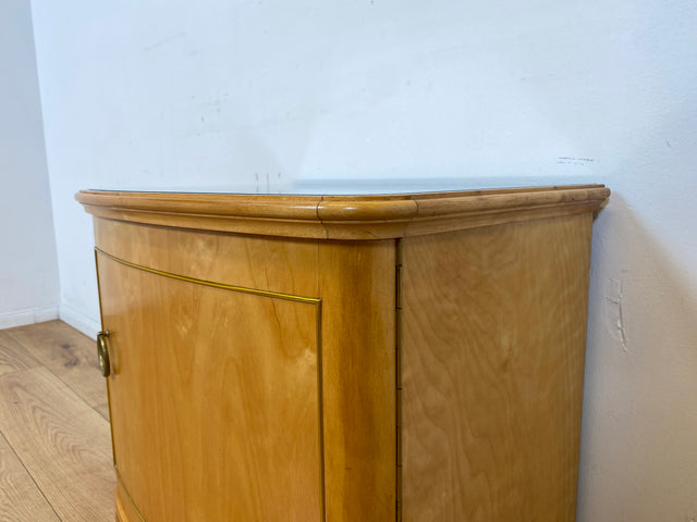 WMK I 1/2 Formschöner heller und großer Mid-Century Nachttisch aus vollem Holz mit Schubladen & abnehmbarer Glasauflage I Nachtkommode Nachtschrank Night Stand Kommode Vintage 60er Berlin Leipzig Kiel