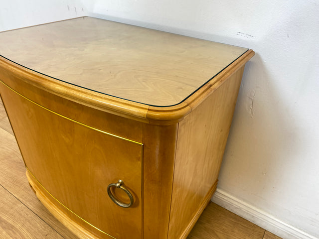 WMK I 1/2 Formschöner heller und großer Mid-Century Nachttisch aus vollem Holz mit Schubladen & abnehmbarer Glasauflage I Nachtkommode Nachtschrank Night Stand Kommode Vintage 60er Berlin Leipzig Kiel